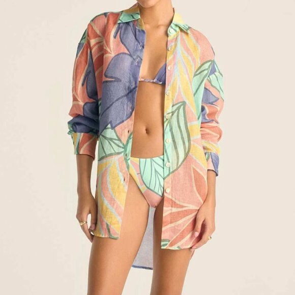 NWT Vitamin A Playa Boyfriend Linen Buttondown Shirt M